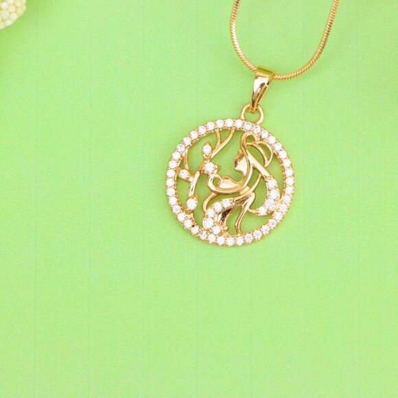 "Elegant Rose Gold Round Pendant with Floral and Woman Silhouette, XPPT1516 - Picture 8 of 12